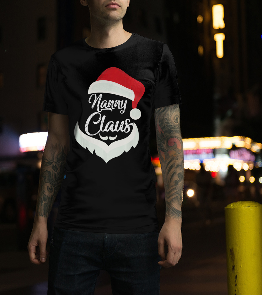 Nanny Claus Santa Hat And Beard Christmas T-Shirt