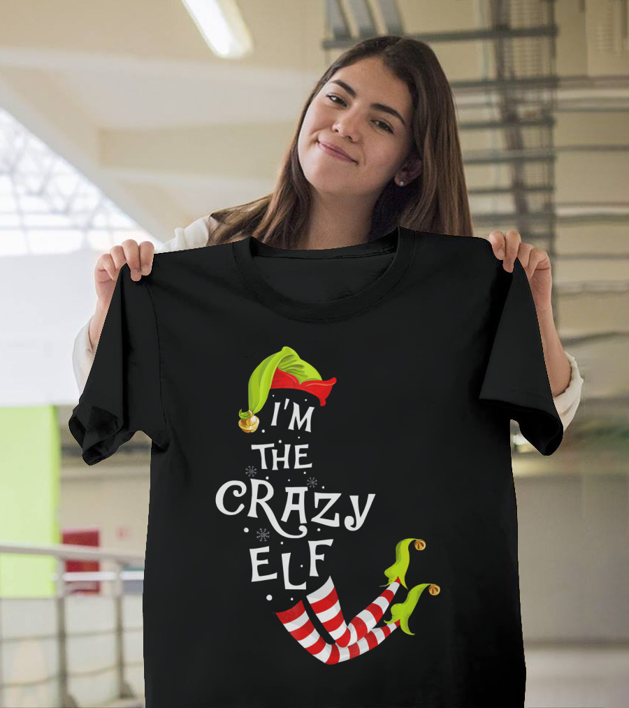 I'm The Crazy Elf Striped Stockings and Green Jingle Hat T-Shirt