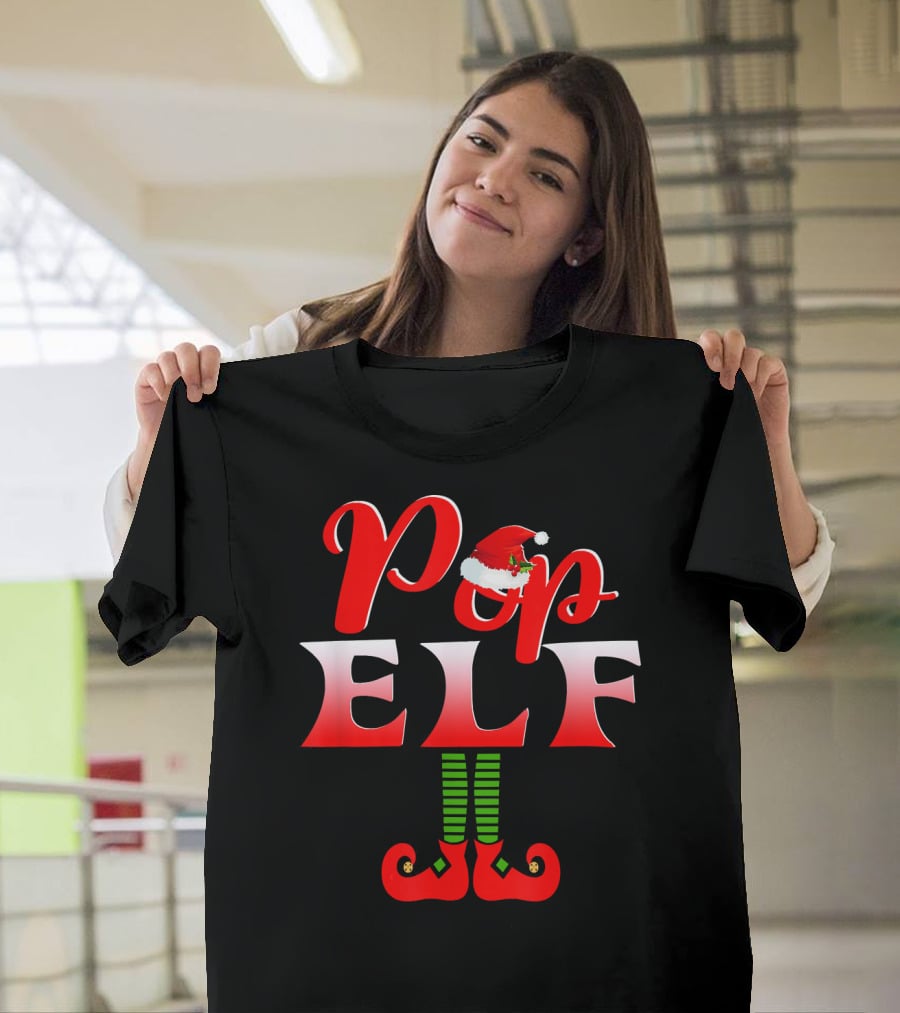 Pop Elf Santa Hat Funny Christmas Group T-Shirt