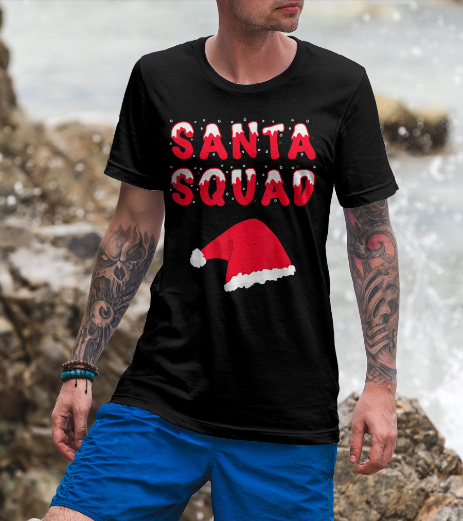 Funny Christmas Santa Squad Santa Hat T-Shirt
