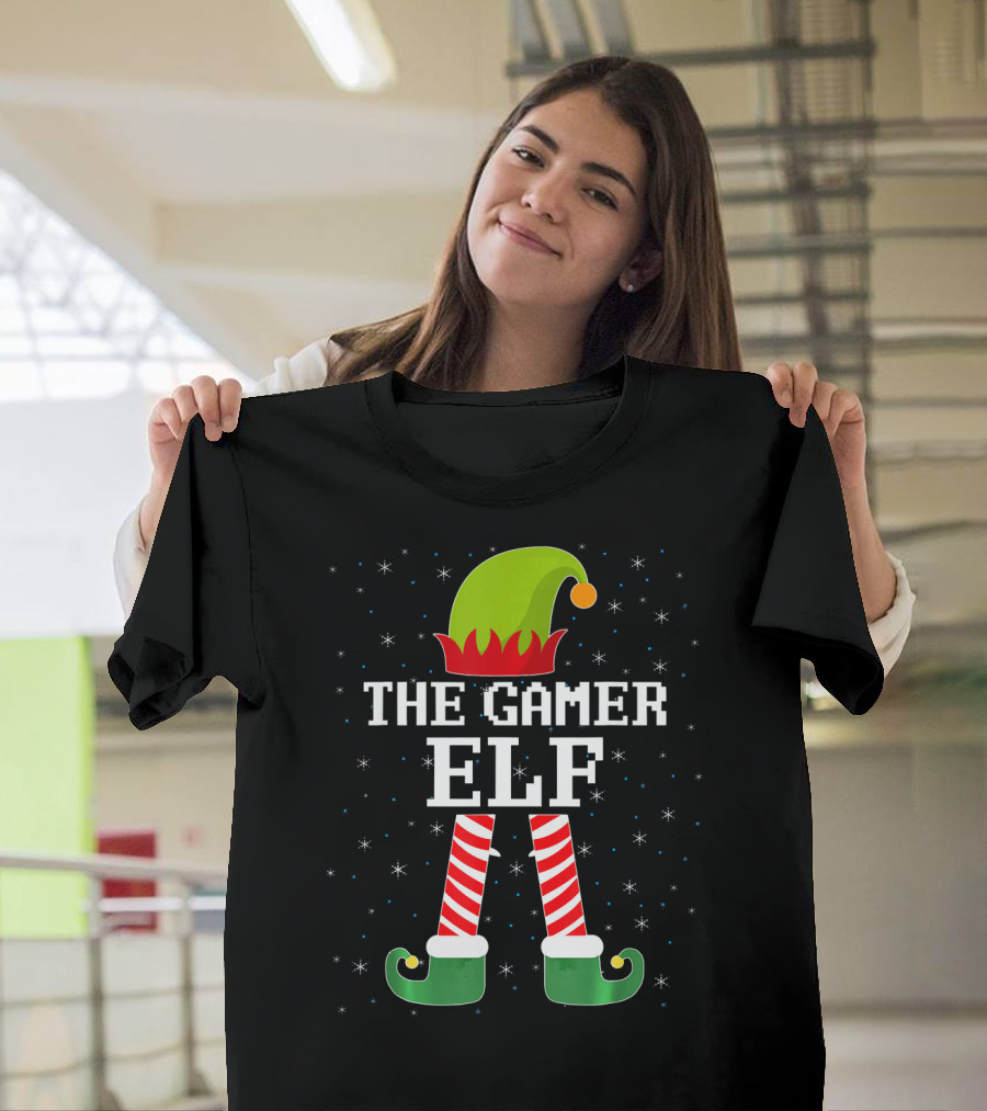 The Gamer Elf Christmas Video Games Holiday Pixelated T-Shirt