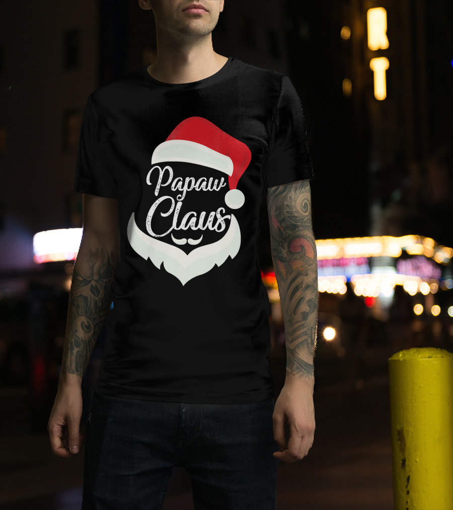 Papaw Claus Santa Hat White Beard Festive Christmas T-Shirt