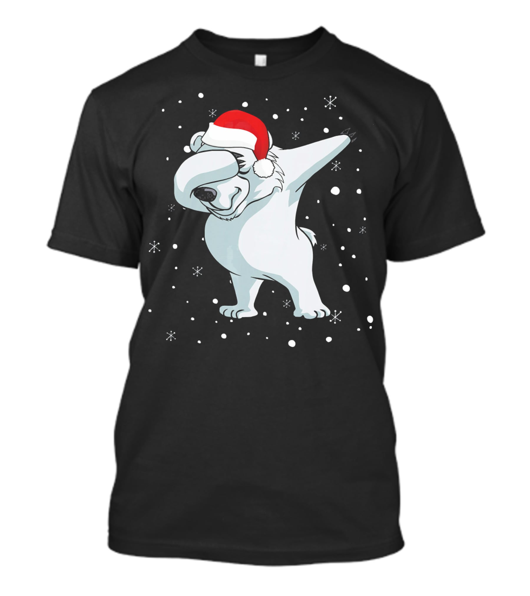 Santa Hat Dabbing Polar Bear Snowflakes T-Shirt