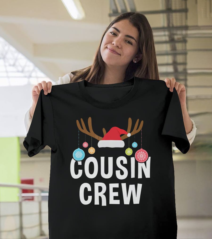 Cousin Crew Christmas PJs Reindeer Antlers Santa Hat Ornaments T-Shirt