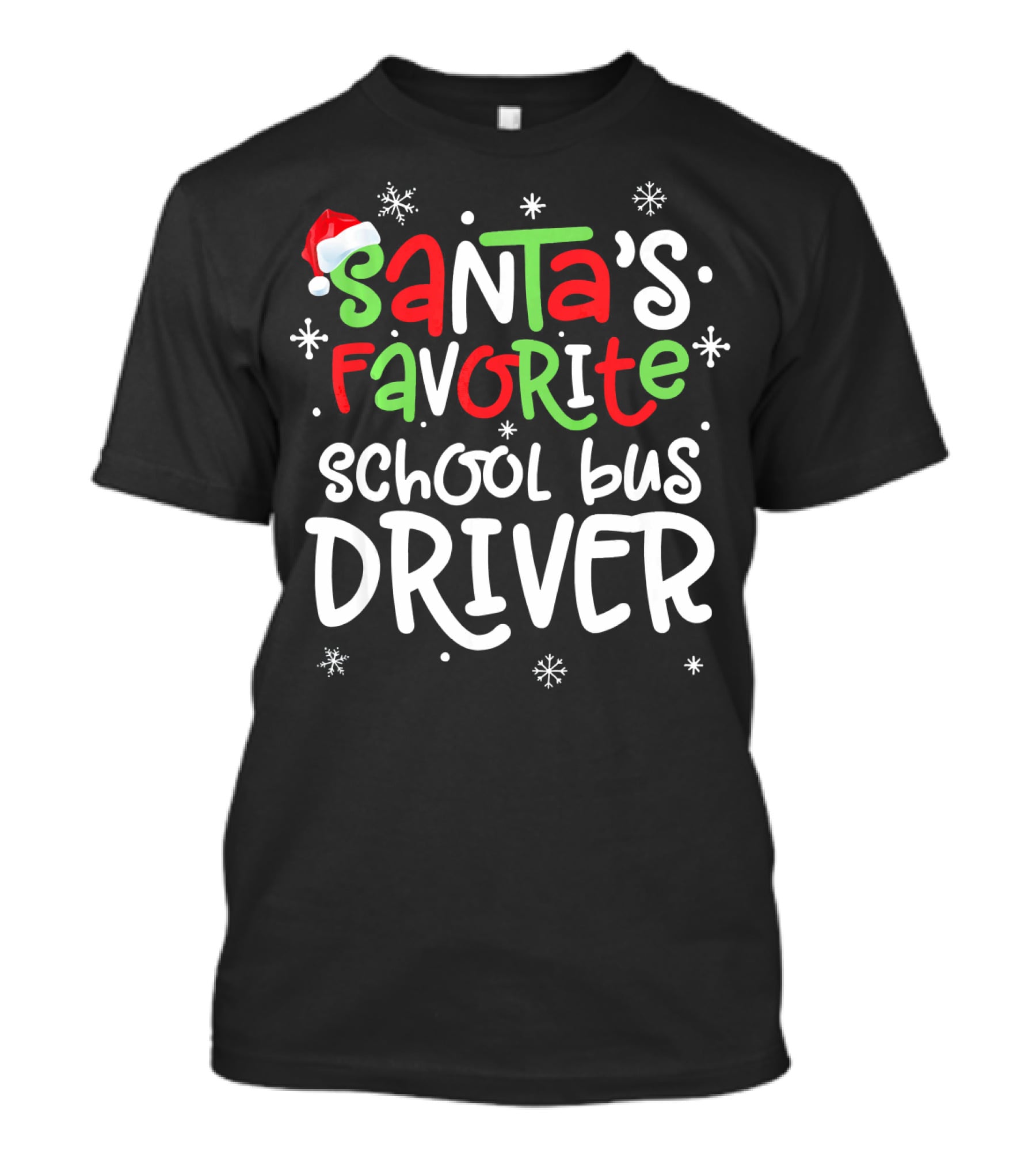 Santa's Favorite School Bus Driver Christmas Snowflakes T-Shirt