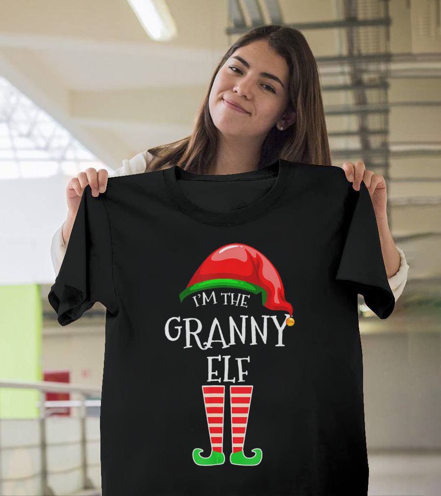 I'm The Granny Elf Christmas Hat and Striped Stockings T-Shirt