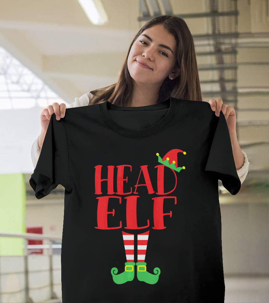 Head Elf Christmas Season Dad Hat Striped Red White Socks Green Shoes T-Shirt