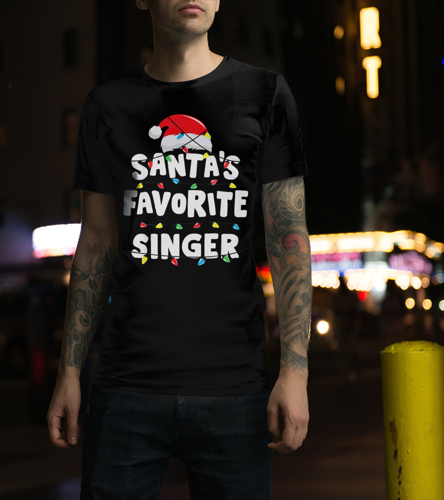 Santa's Favorite Singer Christmas Lights Santa Hat T-Shirt