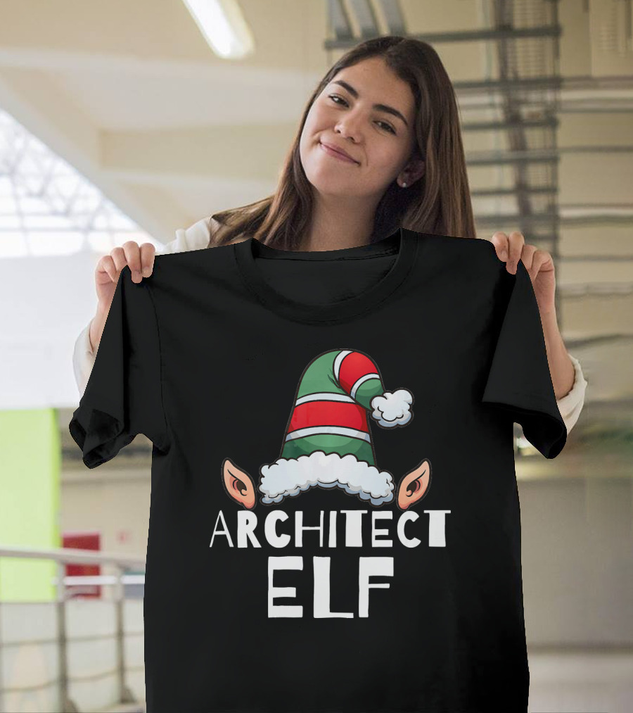 Architect Elf Funny Christmas Holidays Striped Hat T-Shirt