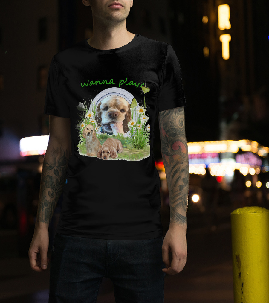 Wanna Play Cocker Spaniel Surrounded By Daisies And Butterflies T-Shirt