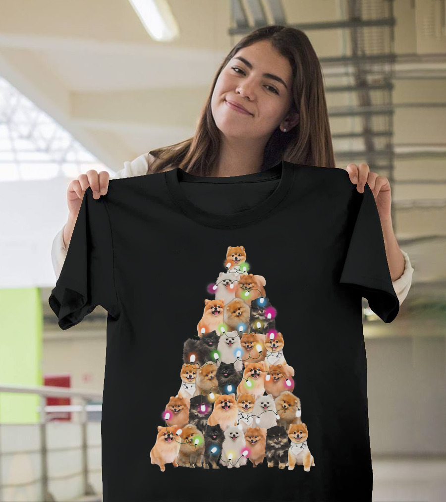 Holiday Cheer Pomeranian Christmas Tree of Festive Pups T-Shirt
