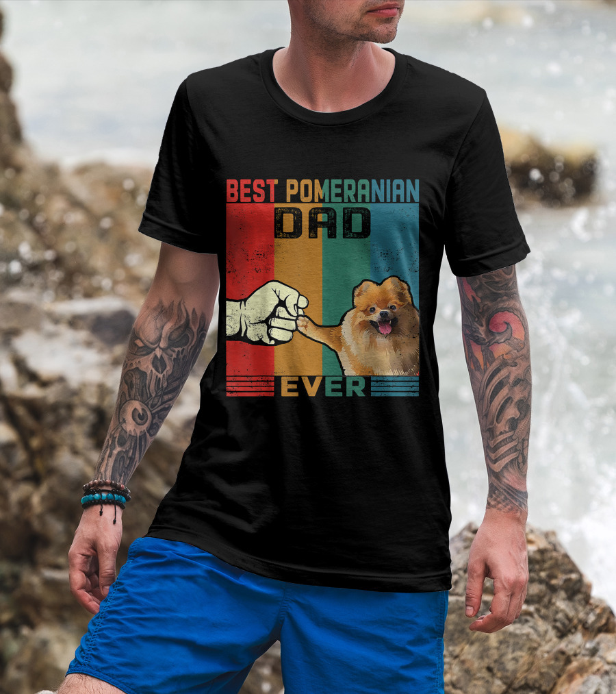 Best Pomeranian Dad Ever Vintage Fist Bump T-Shirt