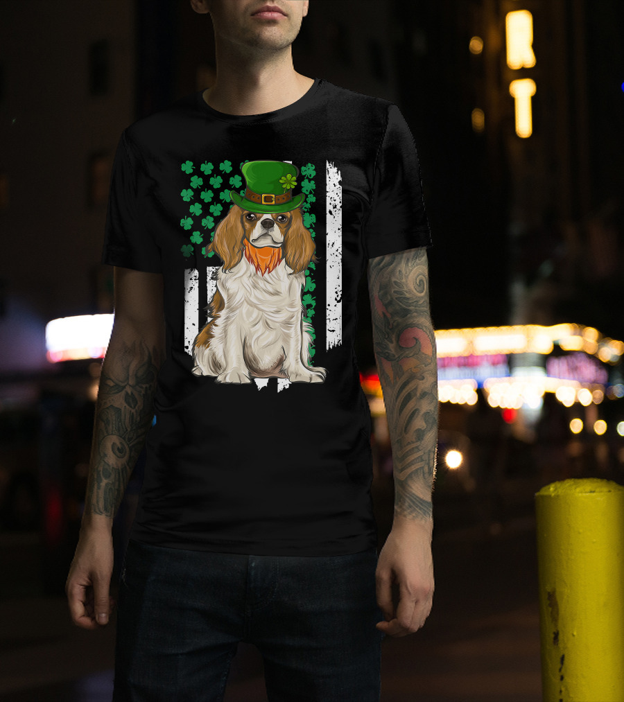 King Charles Spaniel St Patricks Day Irish Dog With Green Hat And Shamrocks T-Shirt