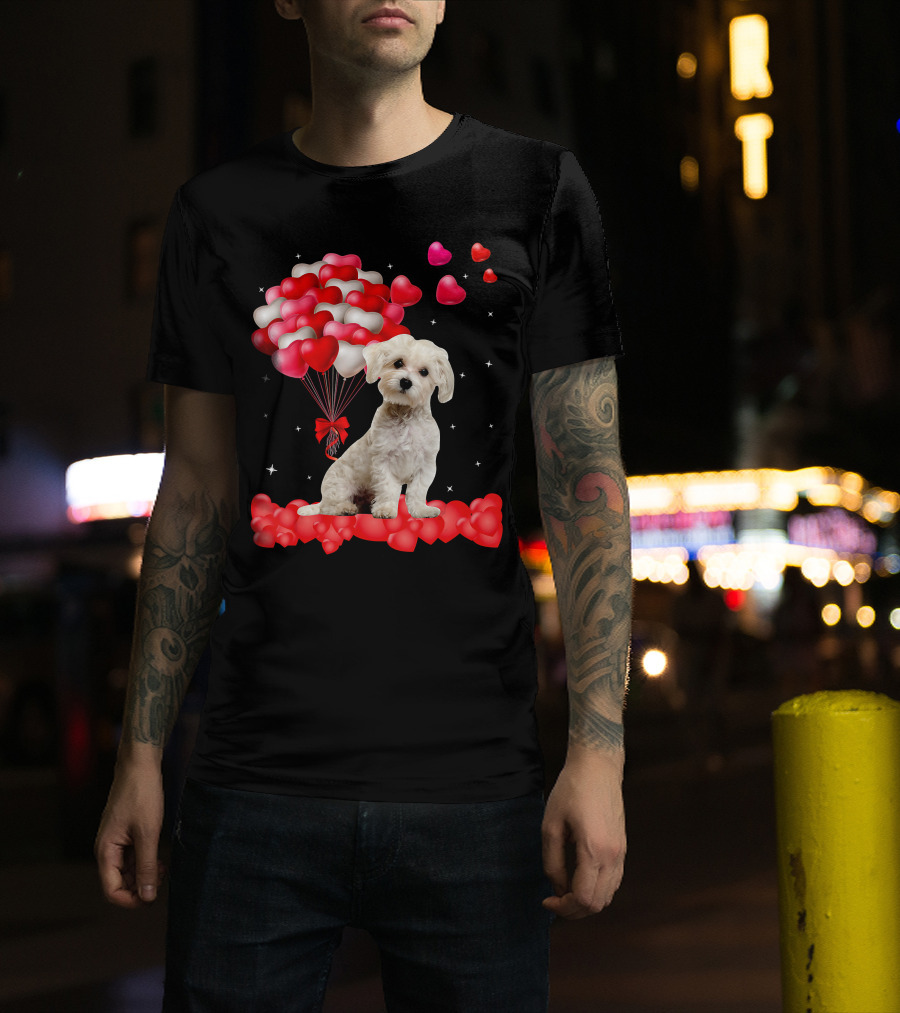 Heartfelt Maltese With Heart Balloons Valentine's Day T-Shirt