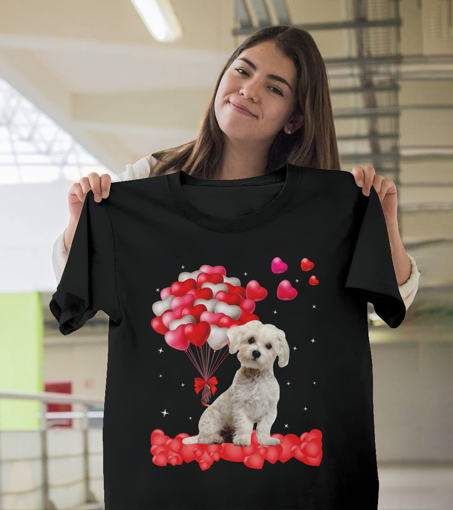 Heartfelt Maltese With Heart Balloons Valentine's Day T-Shirt