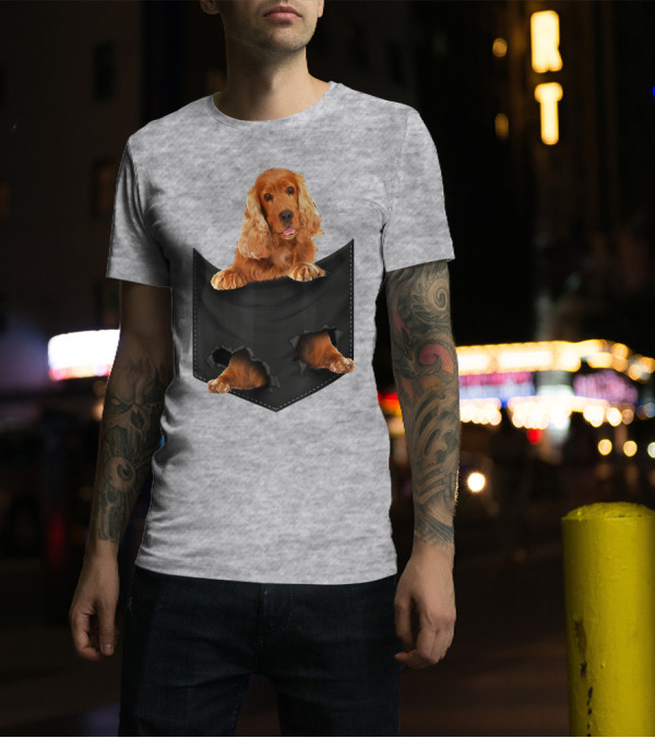 Pocket Sized Charm Red English Cocker Spaniel Peeking Out T-Shirt