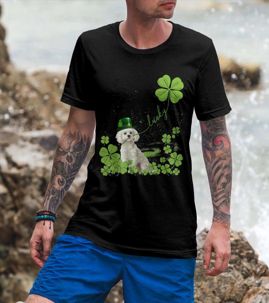 Lucky Shamrock Maltese Dog St Patrick's Day T-Shirt