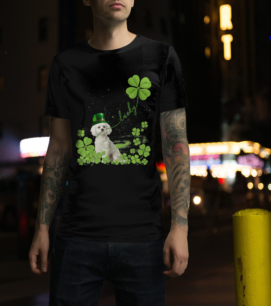 Lucky Shamrock Maltese Dog St Patrick's Day T-Shirt