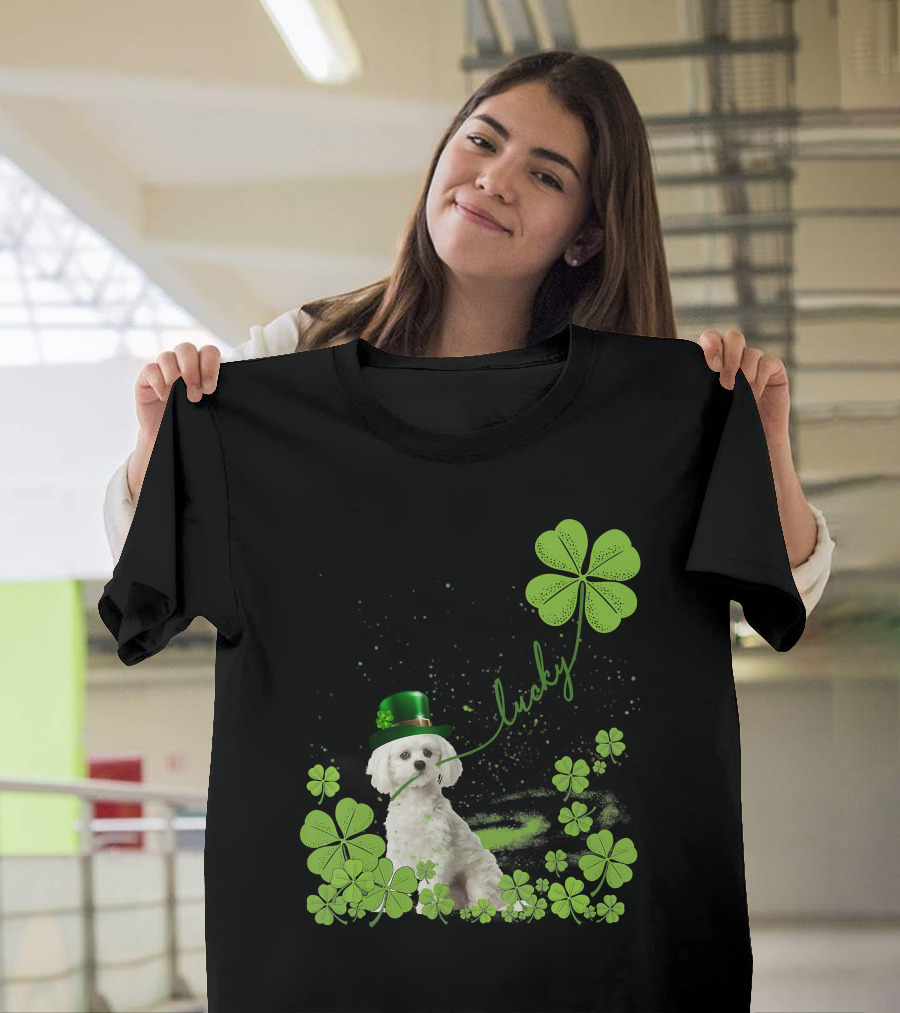 Lucky Shamrock Maltese Dog St Patrick's Day T-Shirt