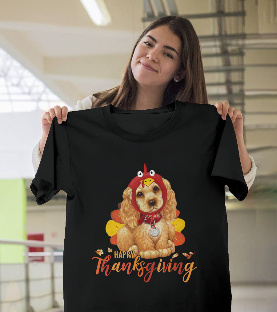 Cocker Spaniel in Turkey Costume Happy Thanksgiving T-Shirt
