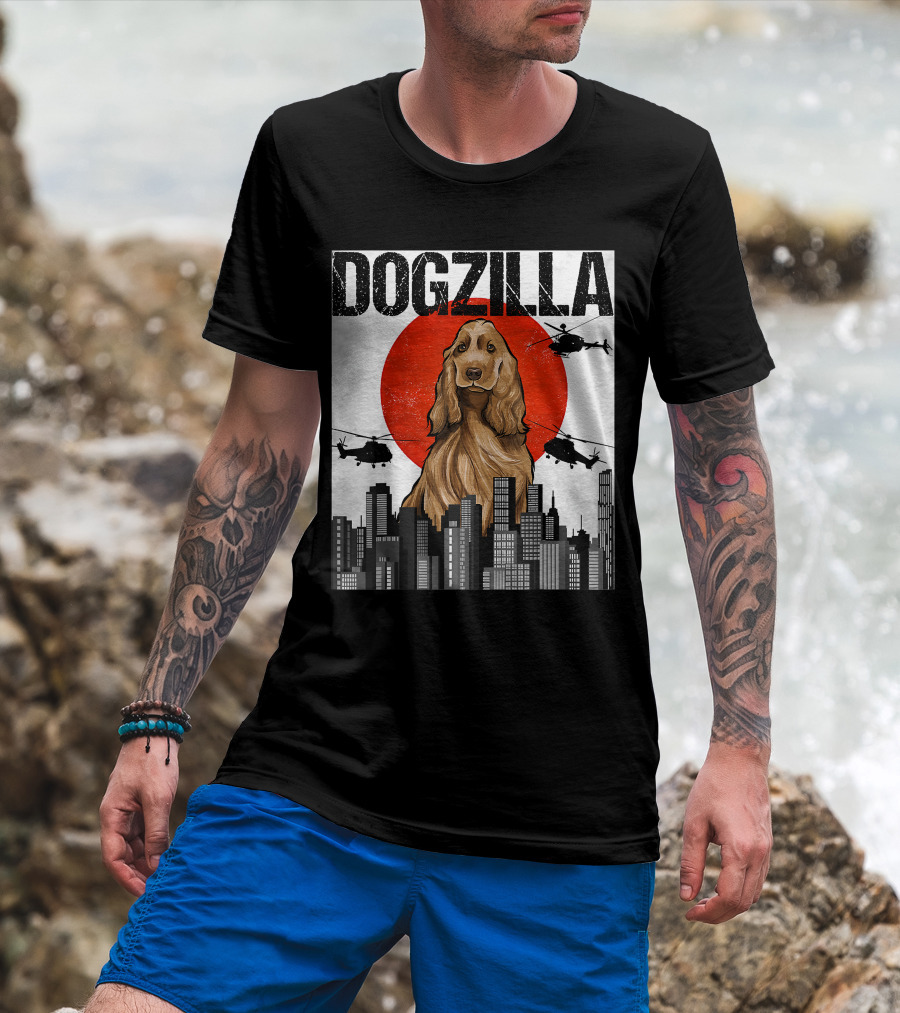 Dogzilla Vintage Japanese Cityscape With English Cocker Spaniel T-Shirt