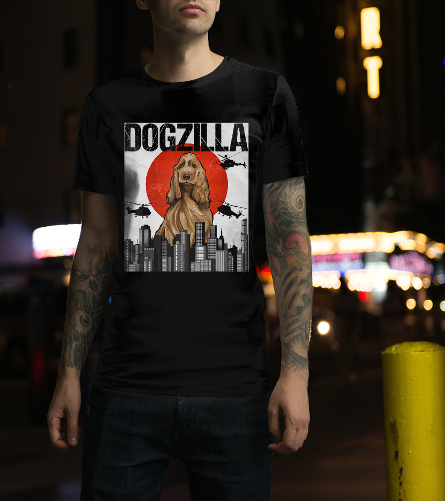 Dogzilla Vintage Japanese Cityscape With English Cocker Spaniel T-Shirt