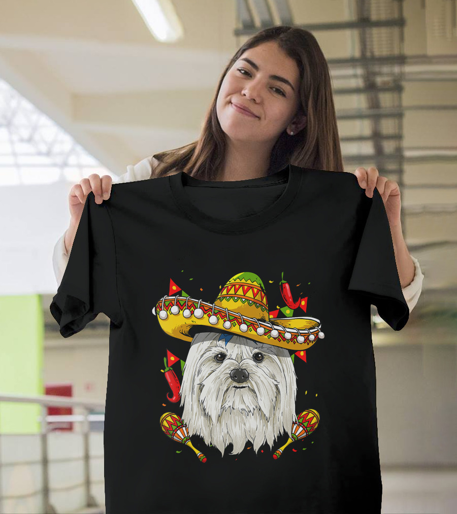 Cinco De Mayo Maltese Sombrero Maracas Peppers T-Shirt