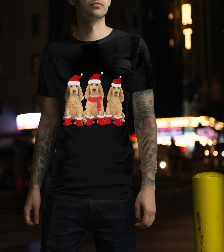Cocker Spaniel Christmas Santa Hats And Socks Festive Trio T-Shirt