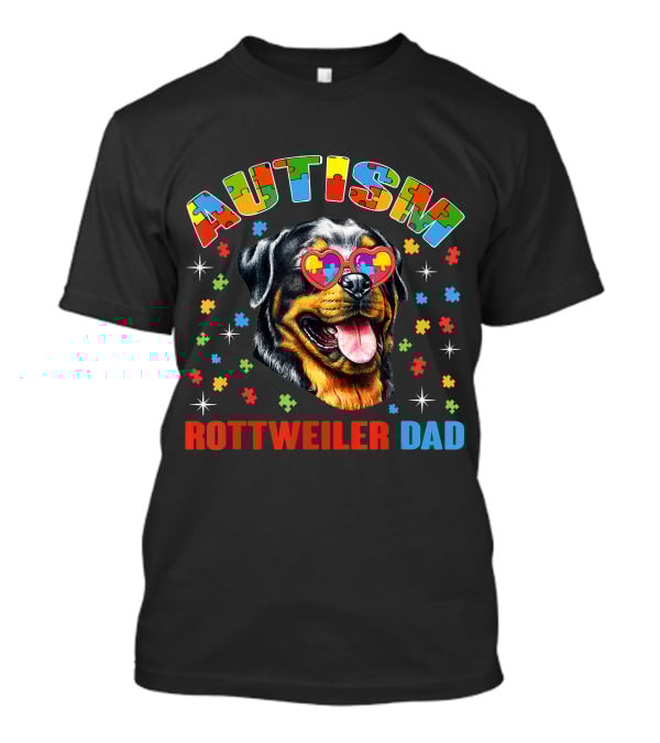 Autism Rottweiler Dad Colorful Puzzle Heart Sunglasses T-Shirt