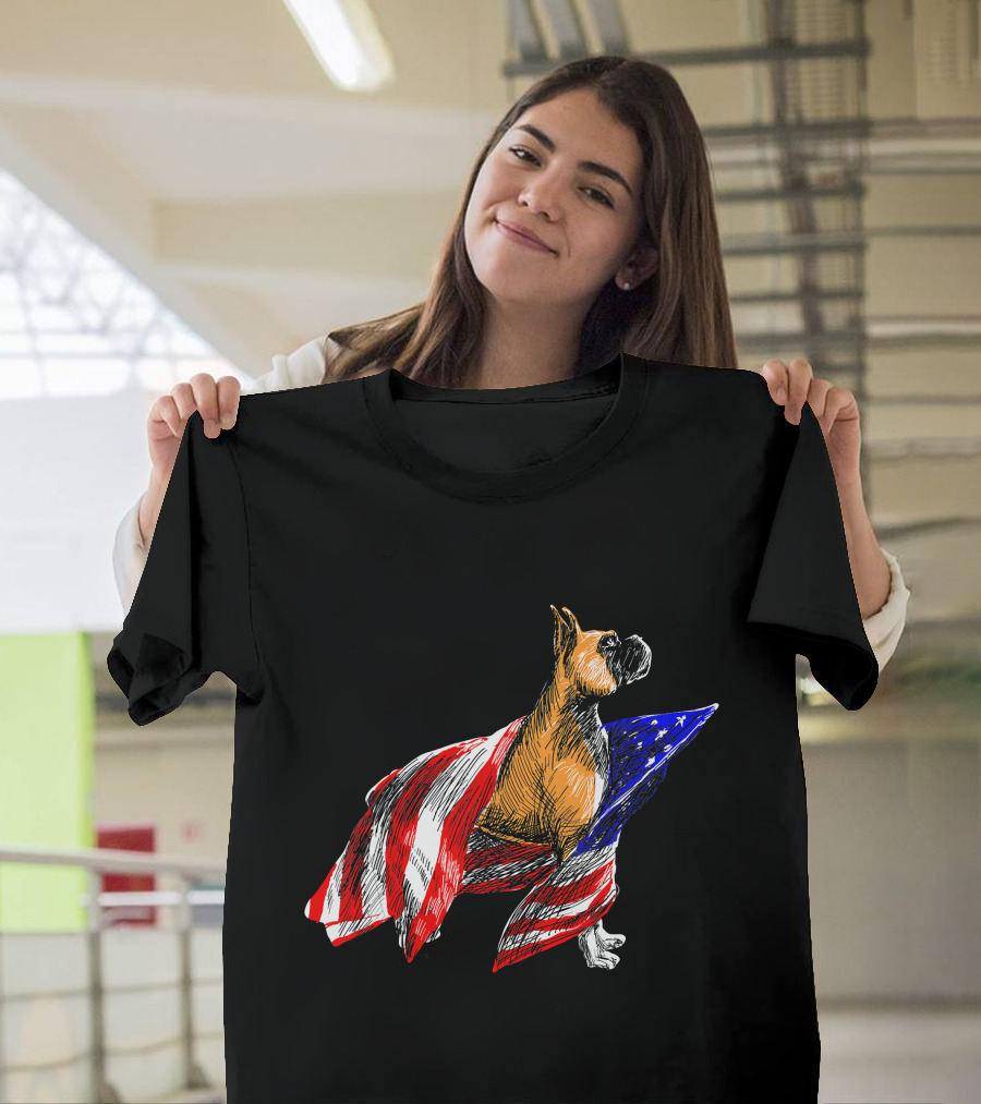 Boxer Dog Wrapped in American Flag Patriotic Symbol Dogs T-Shirt
