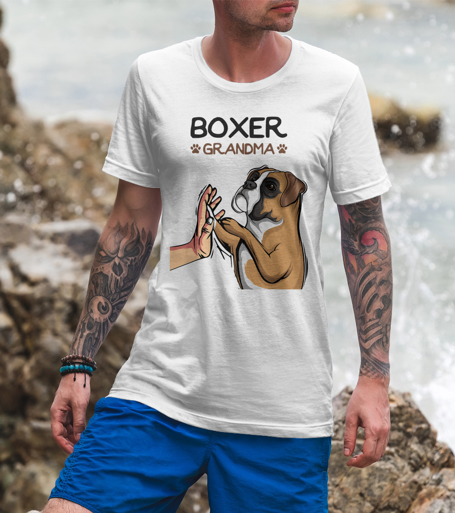 Boxer Grandma High-Five With Dog Paws T-Shirt