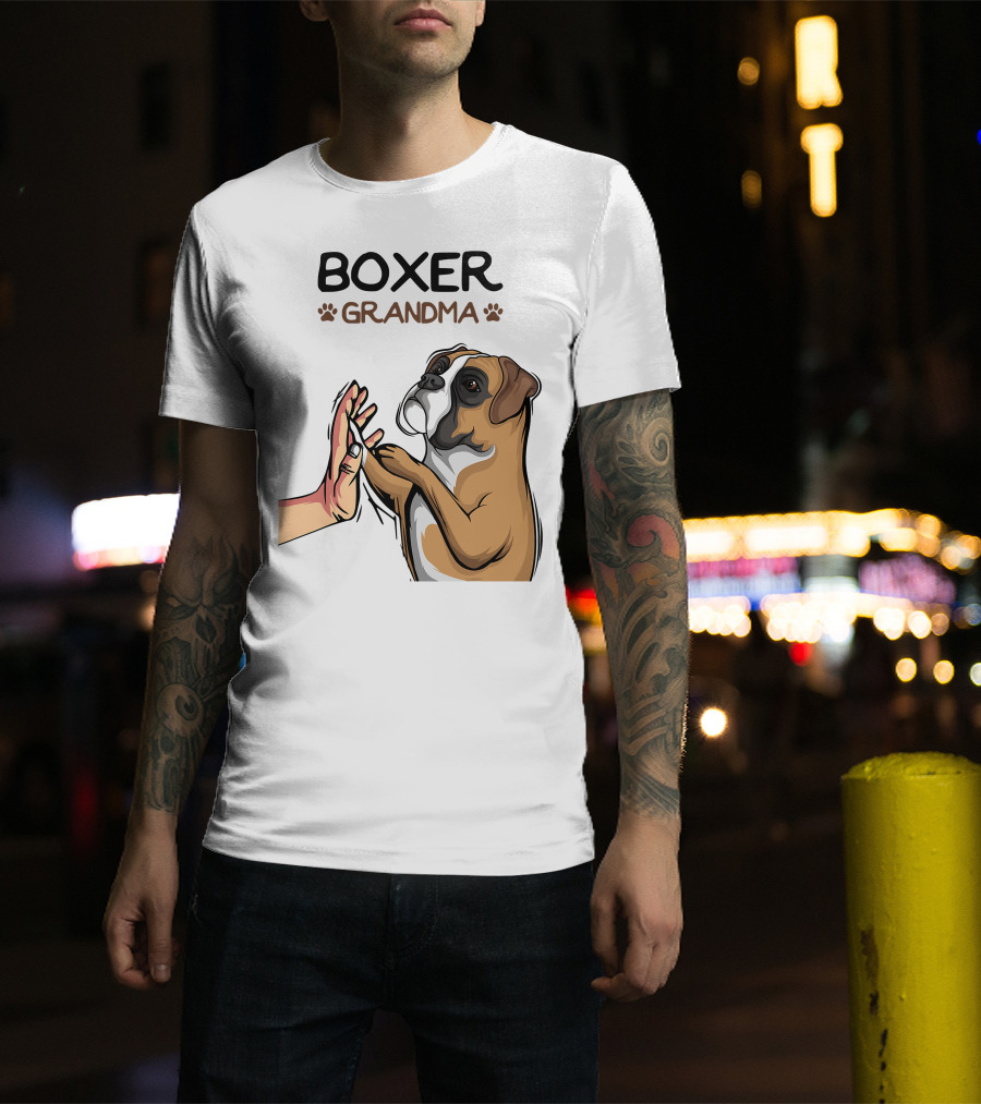 Boxer Grandma High-Five With Dog Paws T-Shirt