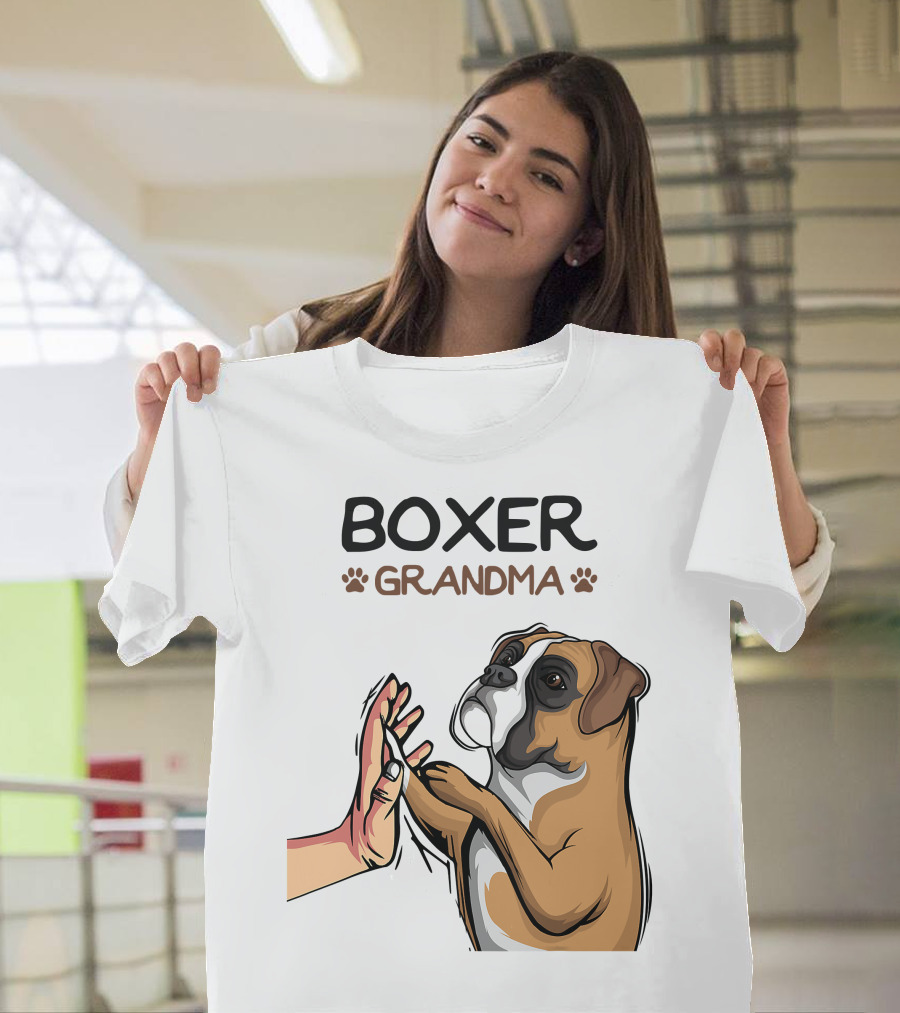 Boxer Grandma High-Five With Dog Paws T-Shirt