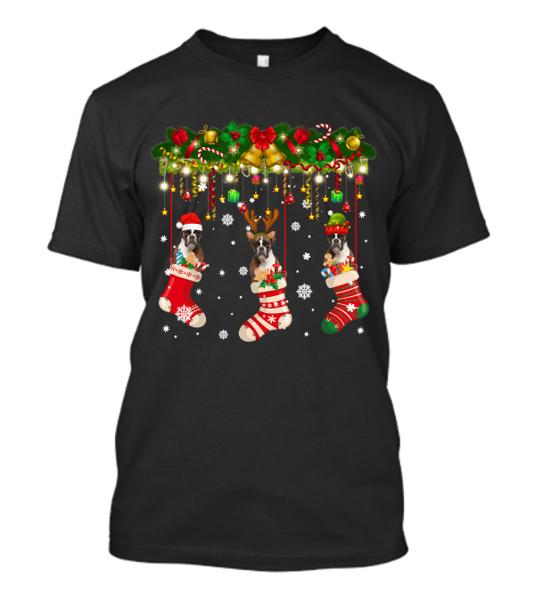 Boxer Dog In Christmas Stocking Santa Hat Reindeer Antlers Santa EL T-Shirt