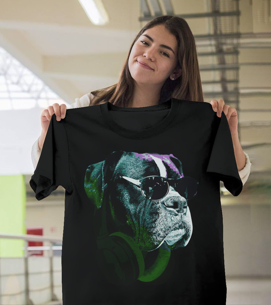 Boxer Dog With Sunglasses and Headphones Vintage Cool Canine T-Shirt