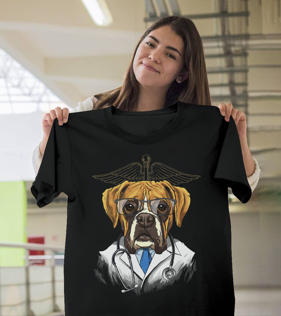 Boxer Dogtor Vet Veterinarian Dog Doctor With Stethoscope And Medical T-Shirt