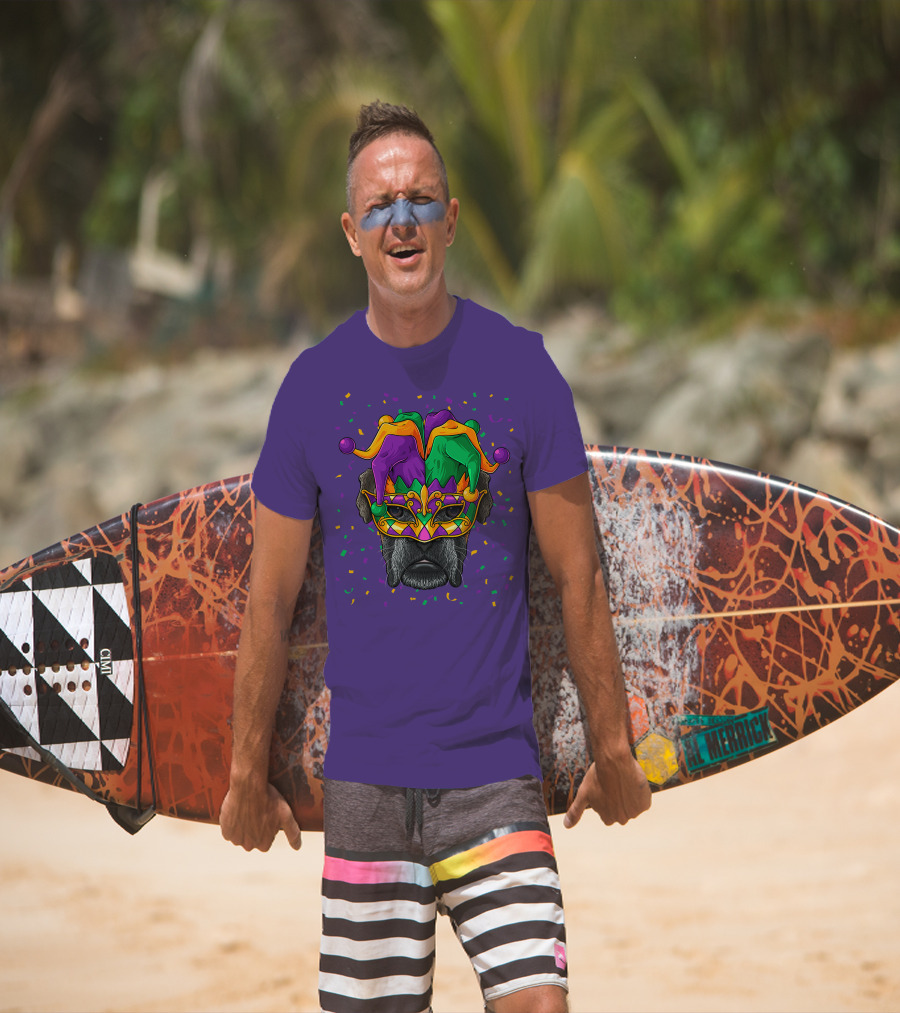 Carnival King Boxer Dog Wearing Jester Mask With Confetti T-Shirt