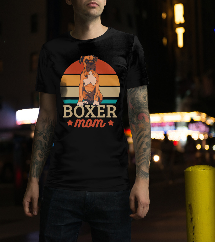 Boxer Mom Retro Sunset Pooch Love T-Shirt