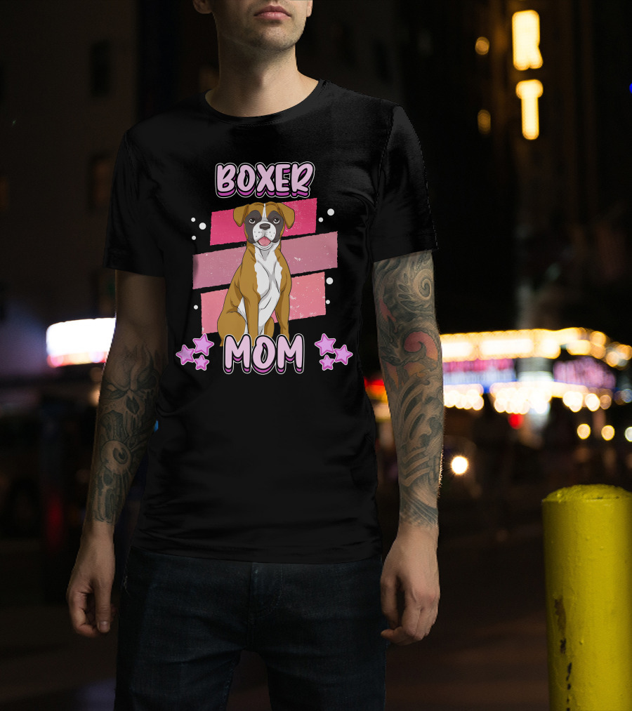 Boxer Mom Pink Stars Funny Dog Saying T-Shirt