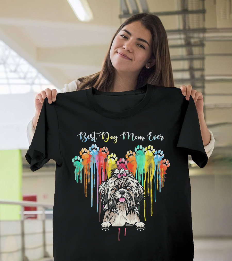 Best Dog Mom Ever Heart Funny Shih Tzu T-Shirt