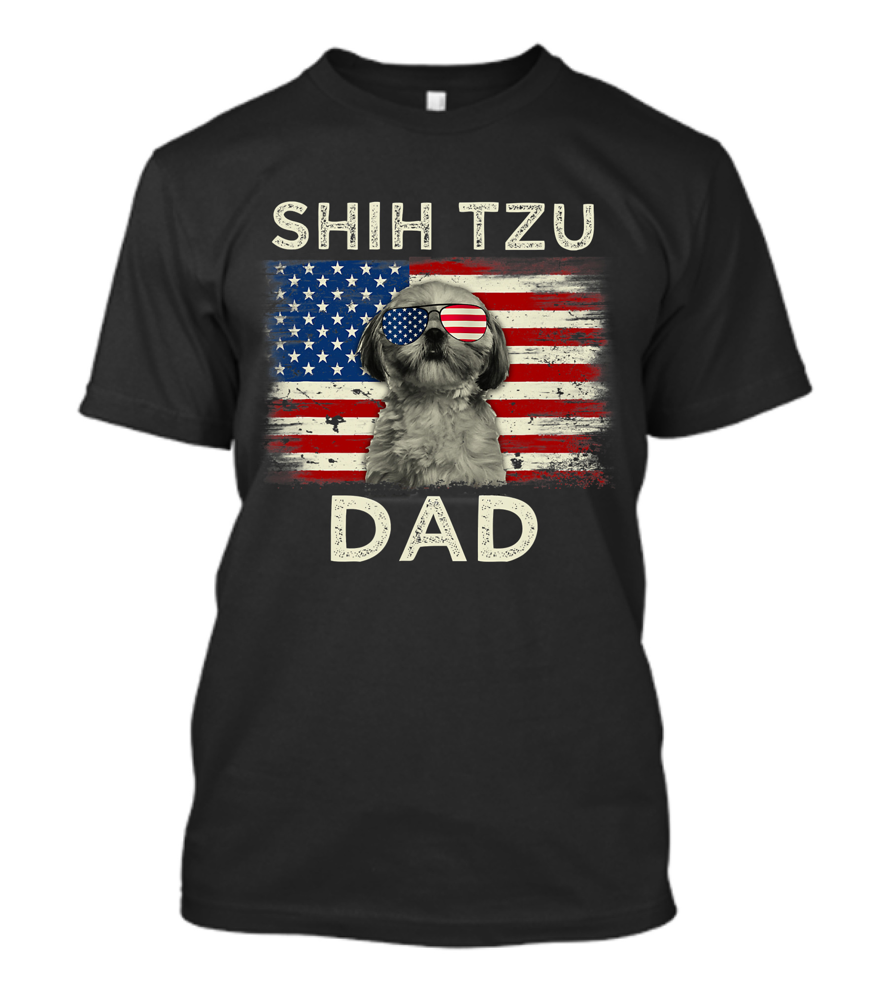 Shih Tzu Dad Ever American Flag Father's Day T-Shirt