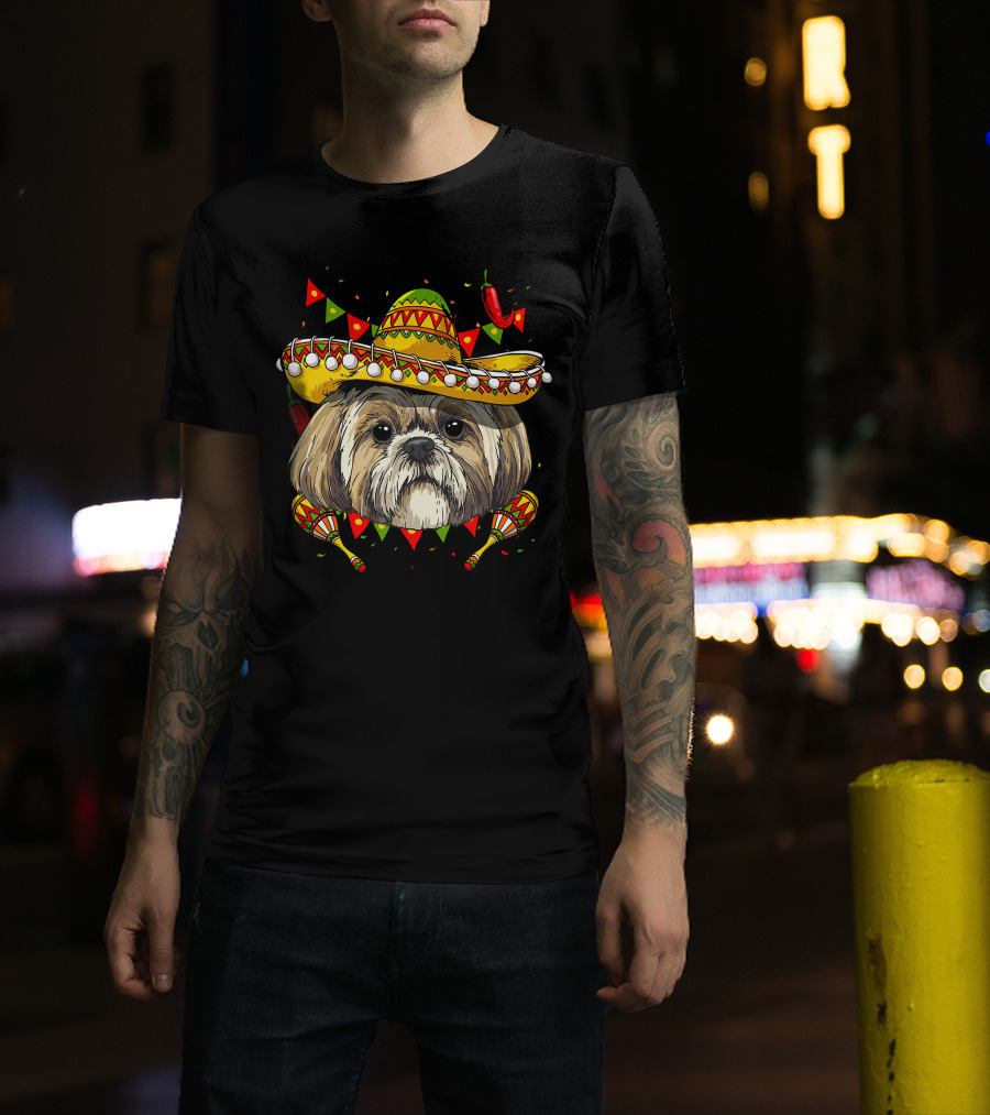 Cinco De Mayo Shih Tzu Sombrero Men Women Kids Festive Dog Maracas Fiesta T-Shirt