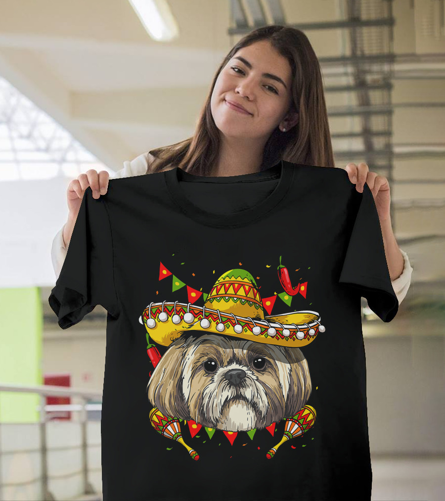 Cinco De Mayo Shih Tzu Sombrero Men Women Kids Festive Dog Maracas Fiesta T-Shirt