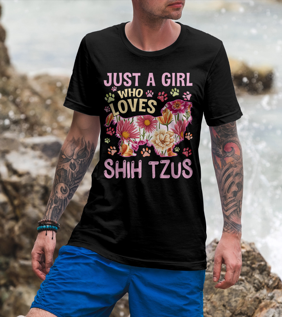 Just A Girl Who Loves Shih Tzus Floral T-Shirt