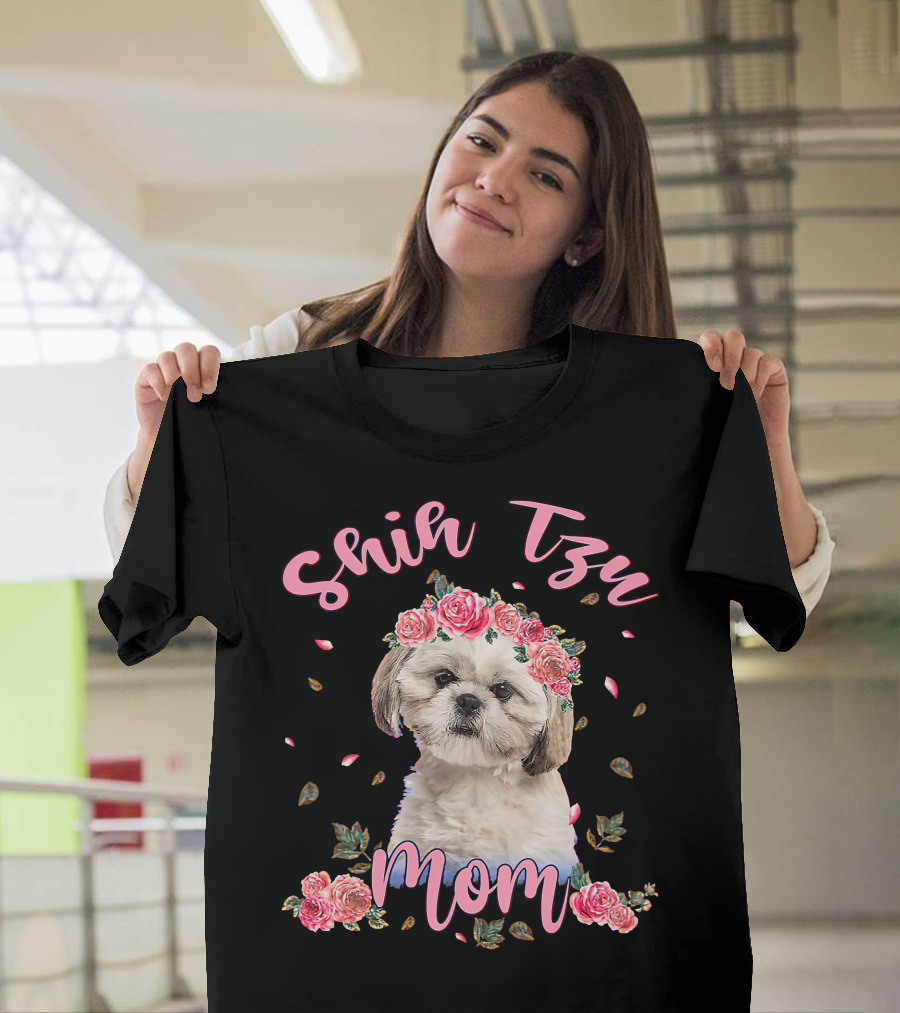 Shih Tzu Mom Flower Dog Lover Women Gifts T-Shirt