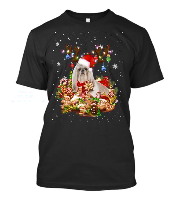 Cute Shih Tzu Reindeer Christmas Lighting Santa Xm Gingerbread Candy Cane Ornaments T-Shirt