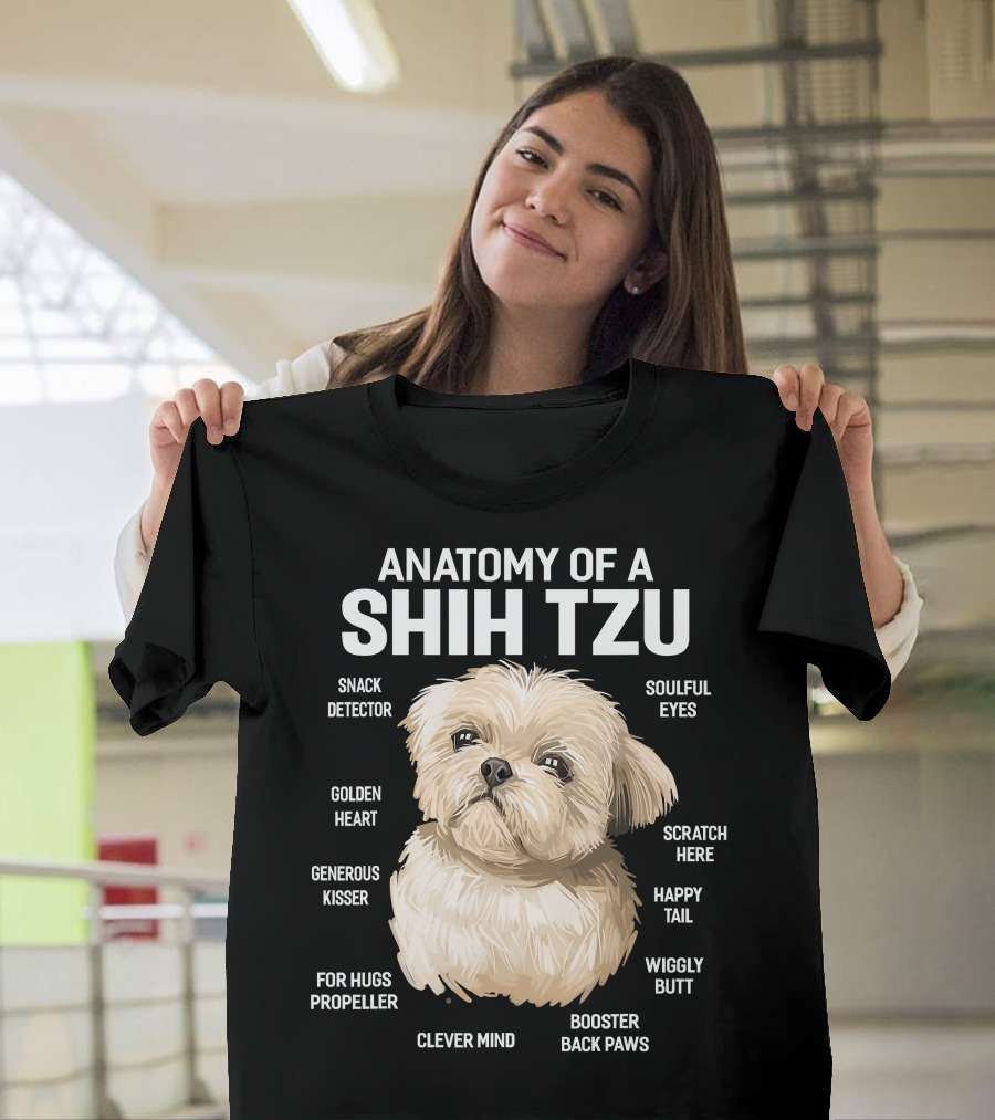 Anatomy of a Shih Tzu Dog 365 Fluff Button Snowball Feature Cuddle Zone Pillow Tail Black Button Sniffer Ears Pom Pom Paws Wookie Chewbacca Eyes T-Shi