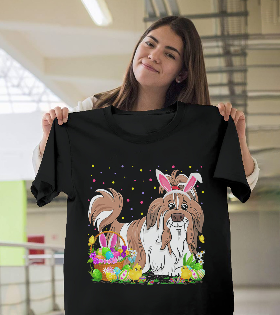 Easter Shih Tzu Dog Bunny Egg Hunting Festive Basket Chicks T-Shirt