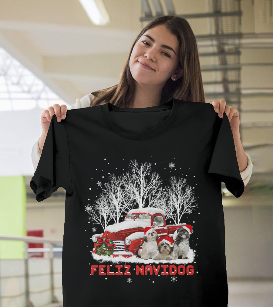 Feliz Navidog Shih Tzu Christmas Red Truck Dog Lovers Costum T-Shirt