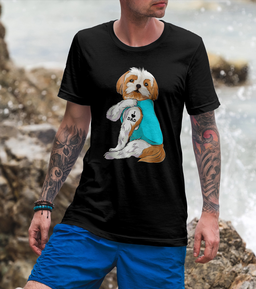 Fun Shih Tzu I Love Dad Tattoo Dog T-Shirt